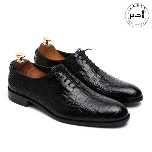 Pair of BOZ BLACK formal leather shoes ,demonstrating their versatility for business or formal occasions.