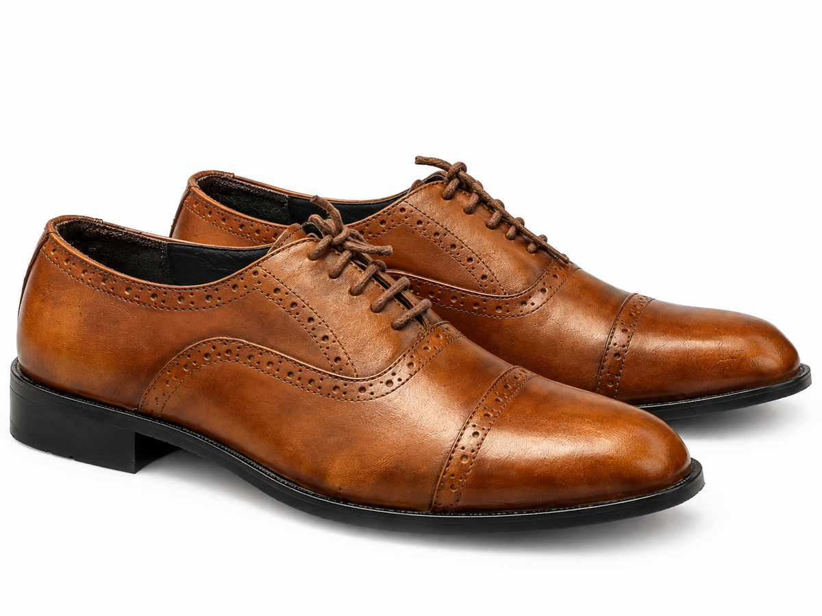 Burnished brown leather wingtip brogue Oxford shoes for men – Ladir Store