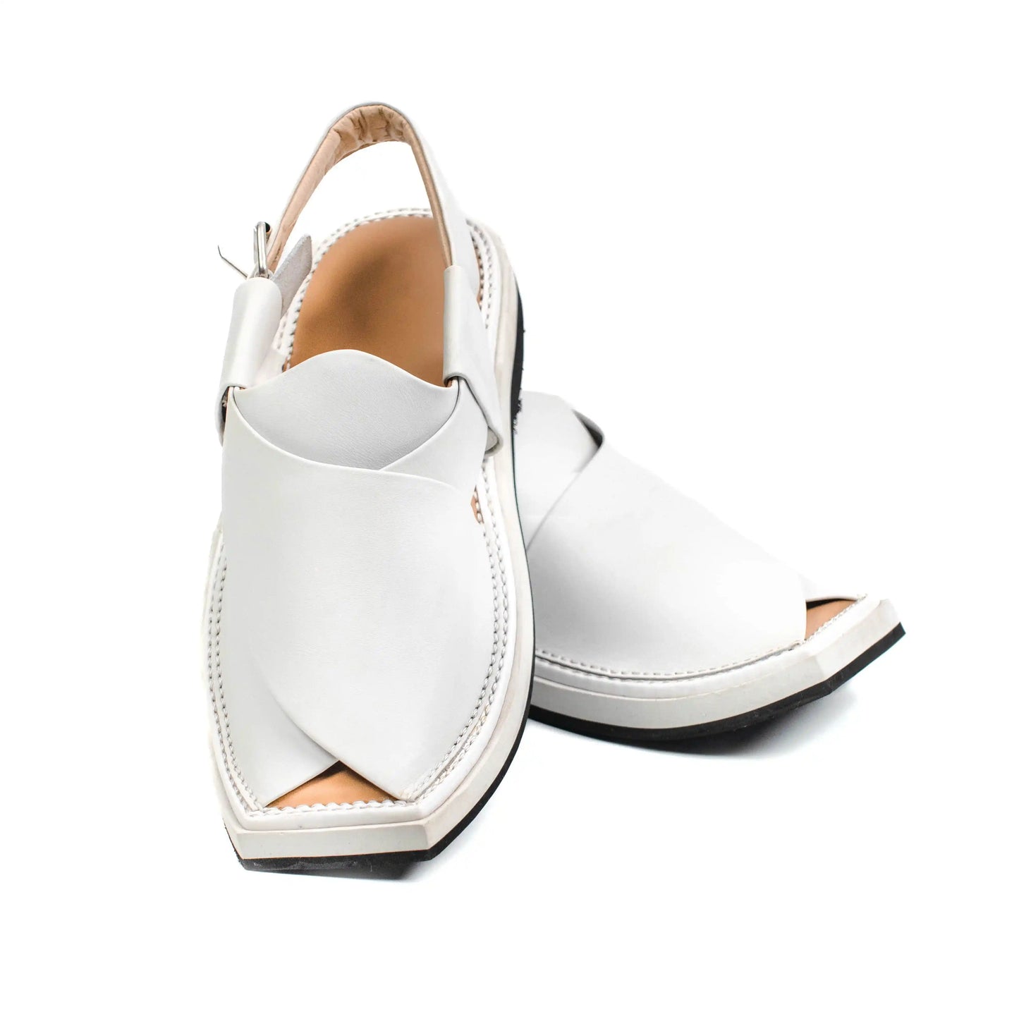 Premium HEEL WHITE Kaptaan Chappal with classic Peshawari design"