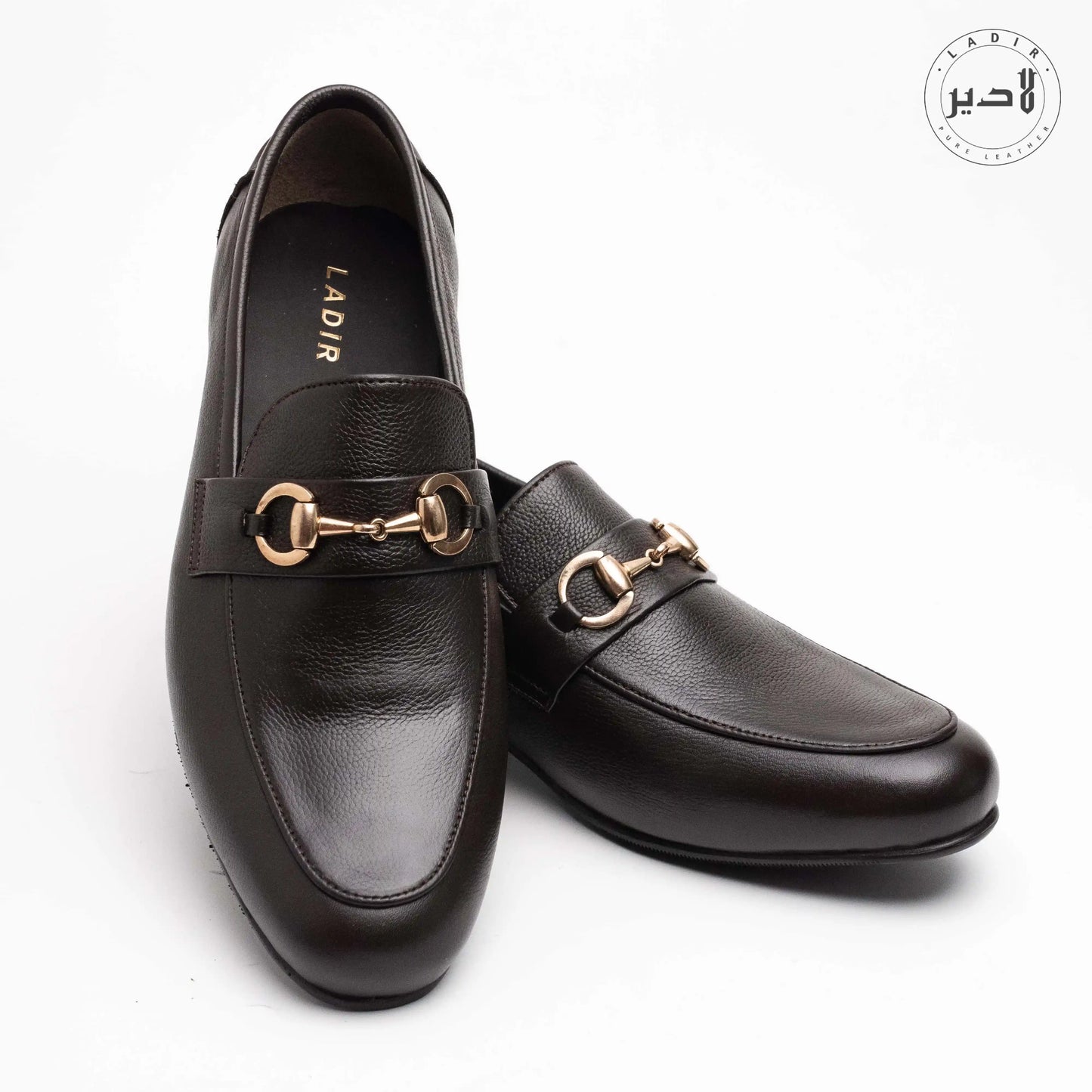 Front view of MOCA BROWN dress shoes, showcasing a rich mocha leather finish and elegant design for formal occasions.