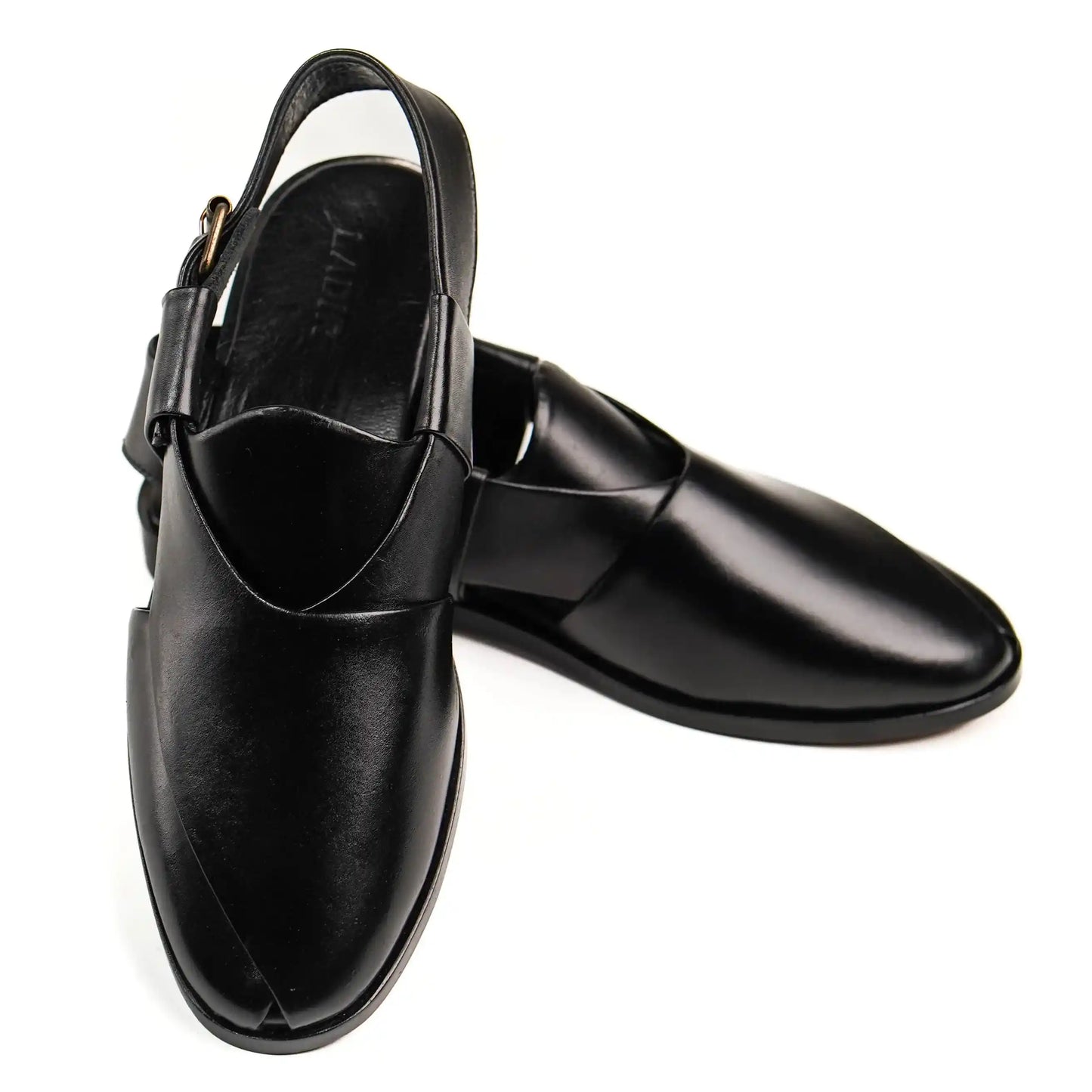 Top view of NOVA BLACK Peshawari Chappal , emphasizing the smooth leather finish and ergonomic design for maximum comfort.