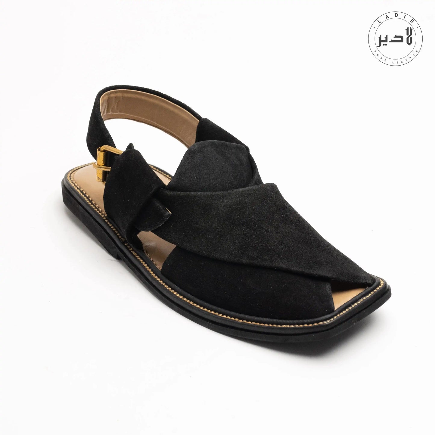 Front view of BLACK SUEDE Peshawari Chappal showcasing its premium suede finish.