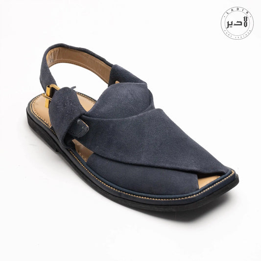 Front view of BLUE SUEDE Peshawari Chappal showcasing its vibrant suede finish.