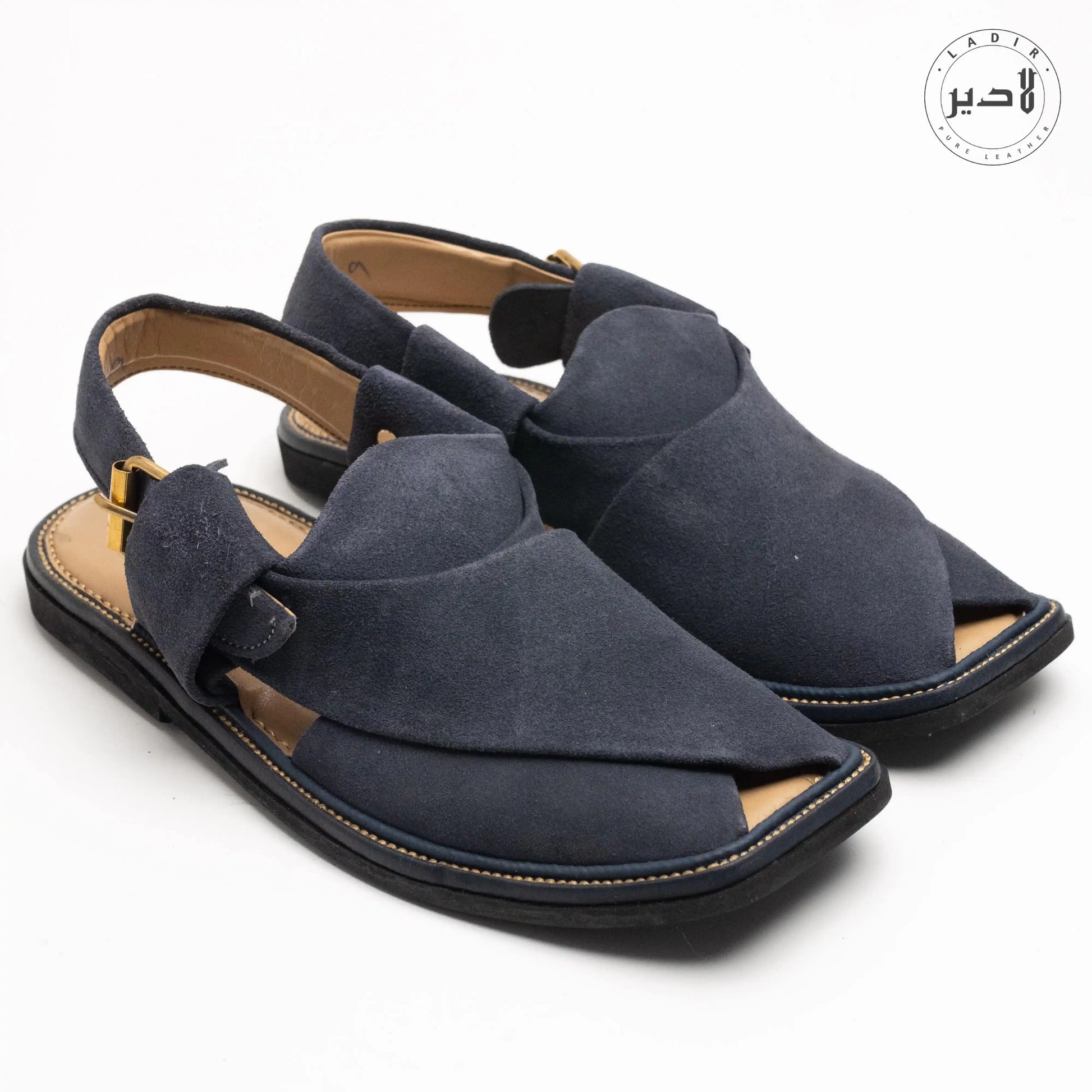 Side angle of BLUE SUEDE Peshawari Chappal highlighting its iconic design and craftsmanship.