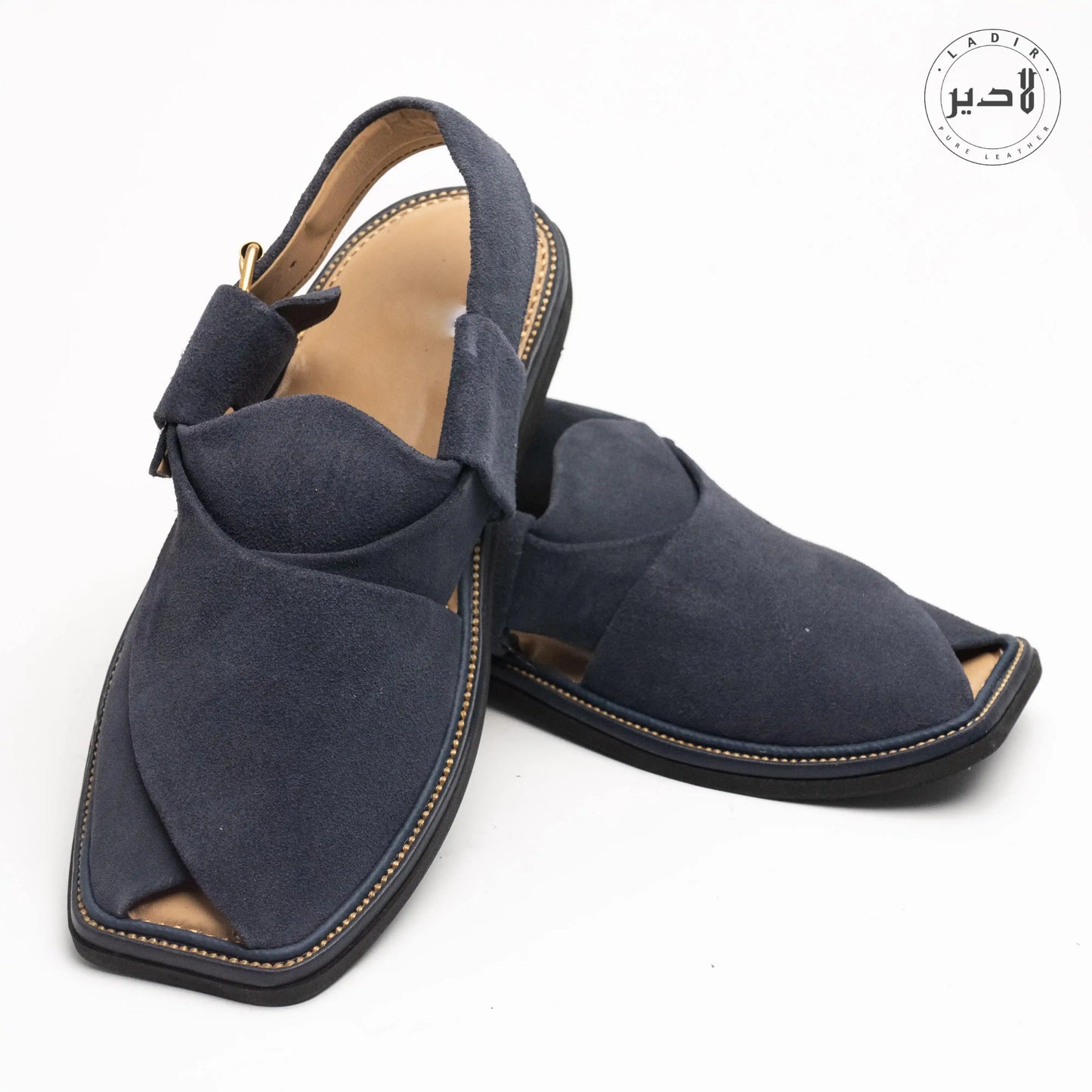 Top view of BLUE SUEDE Peshawari Chappal emphasizing its elegant suede texture.