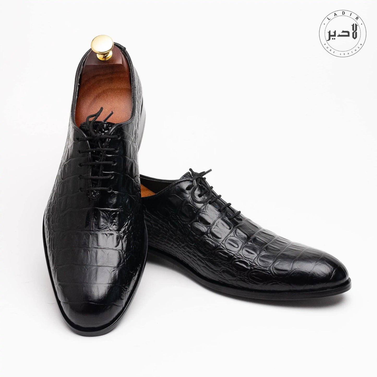 Top-down view of BOZ BLACK shoes for men, emphasizing their elegant, timeless shape.