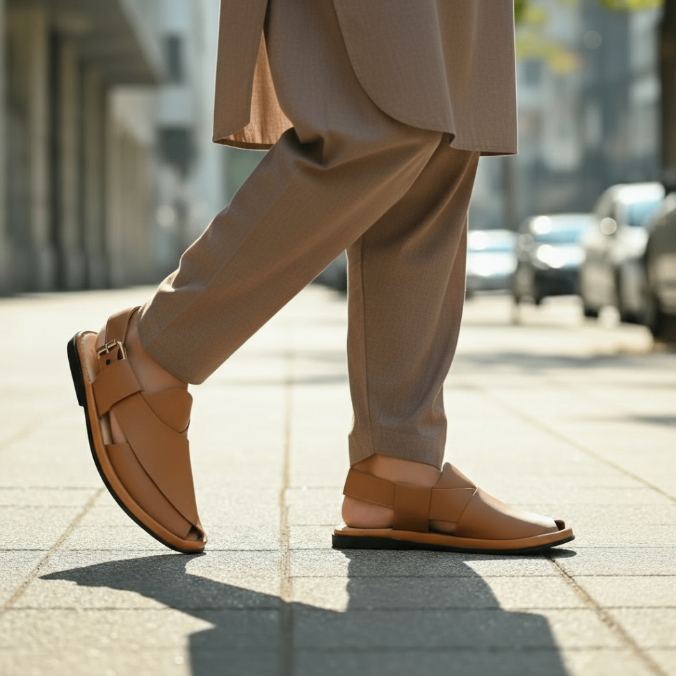 Brown ROUND Golden Peshawari Chappal (RSP-201)