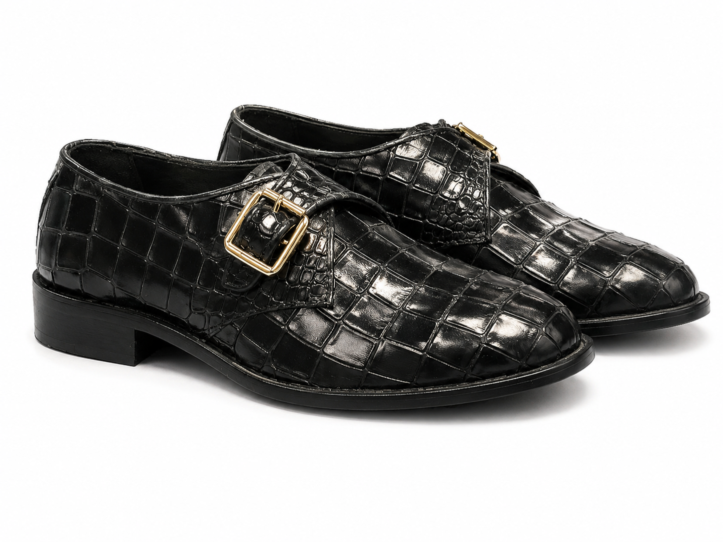 Corvin Black — Premium Crocodile-Embossed Single Monk