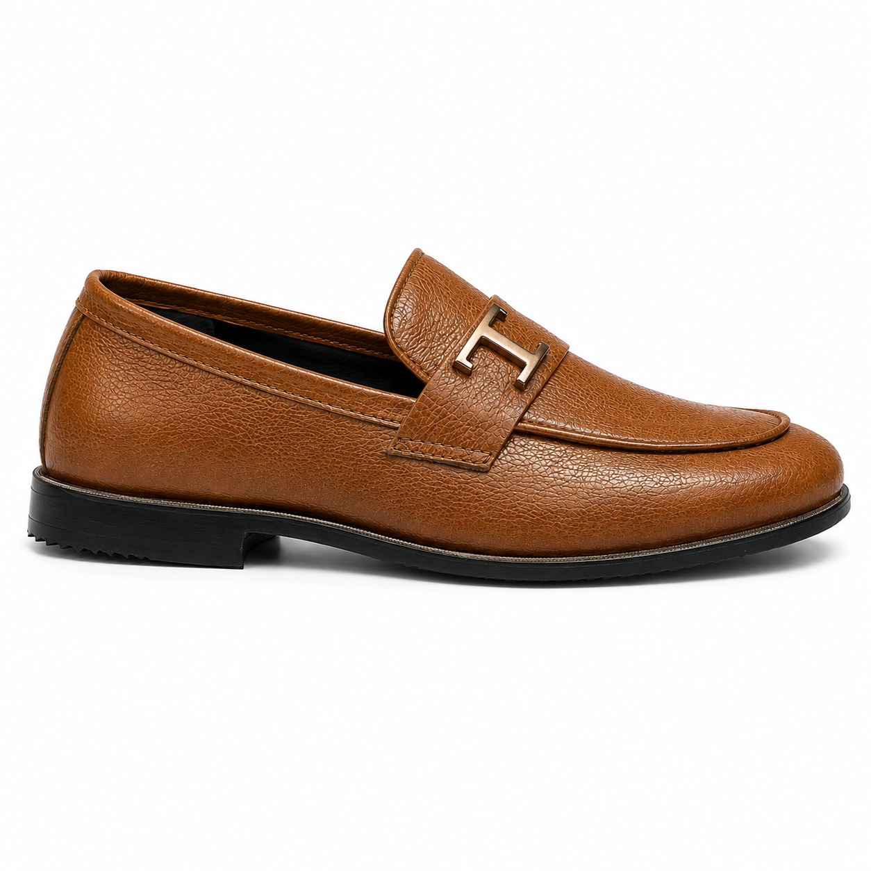 Teller — Brown Leather Loafers with Gold Bar Detail for Men