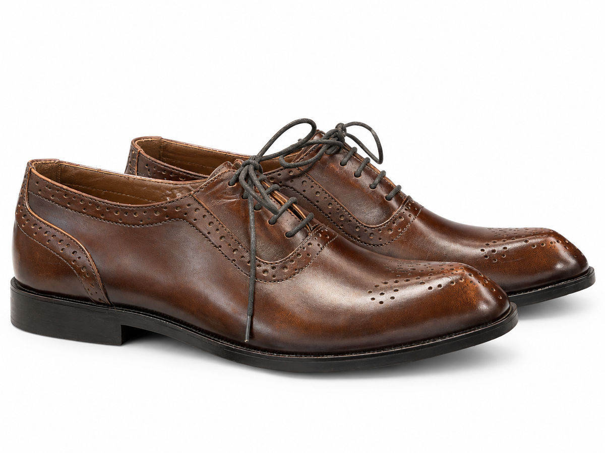 Burnished brown leather wingtip brogue Oxford shoes for men – Ladir Store