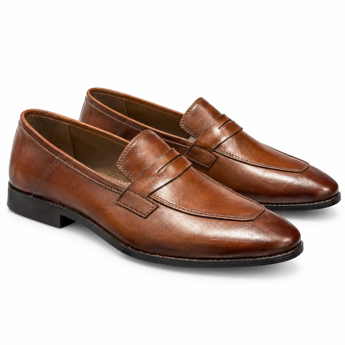 Burnished cognac-brown leather penny loafers for men – Ladir Store