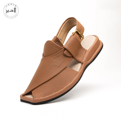 "Peru Brown Ladir Xalmi Chappal - Luxurious Peshawari chappal design with pure leather."