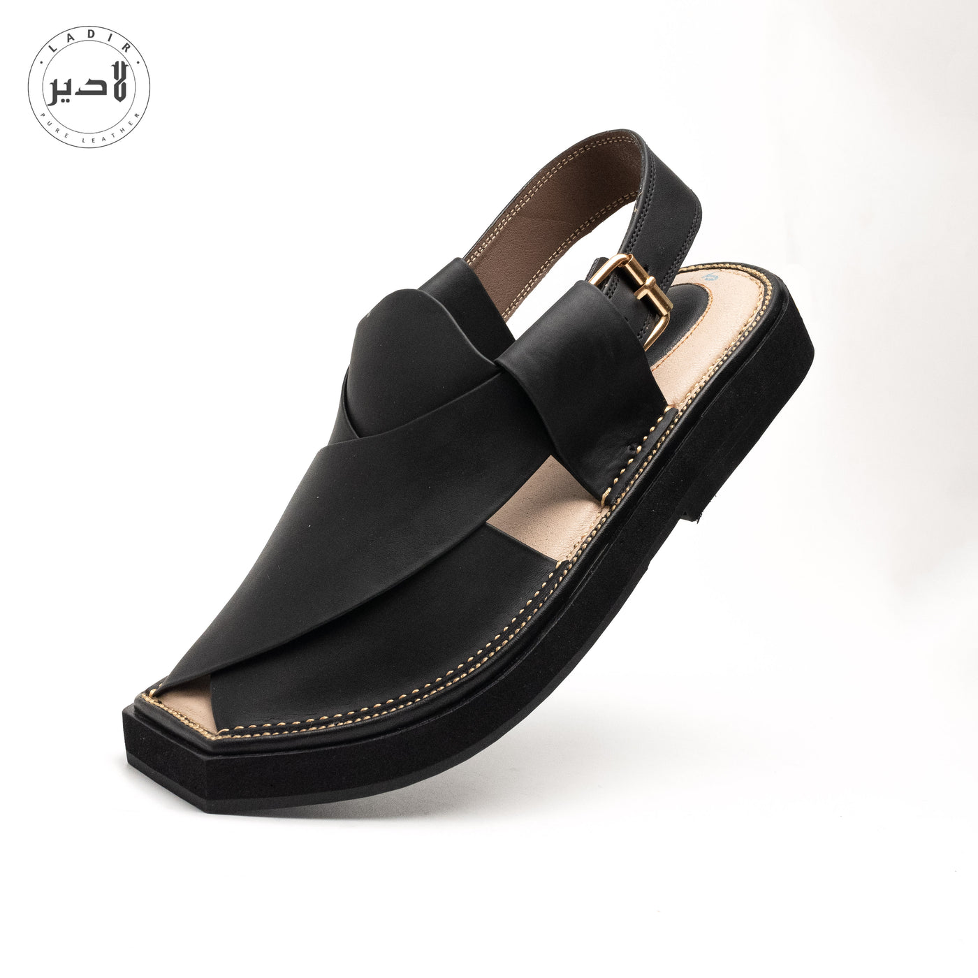 "Ladir Kaptaan Heel Matte Black Sandal - Artisanally crafted chappal for men."