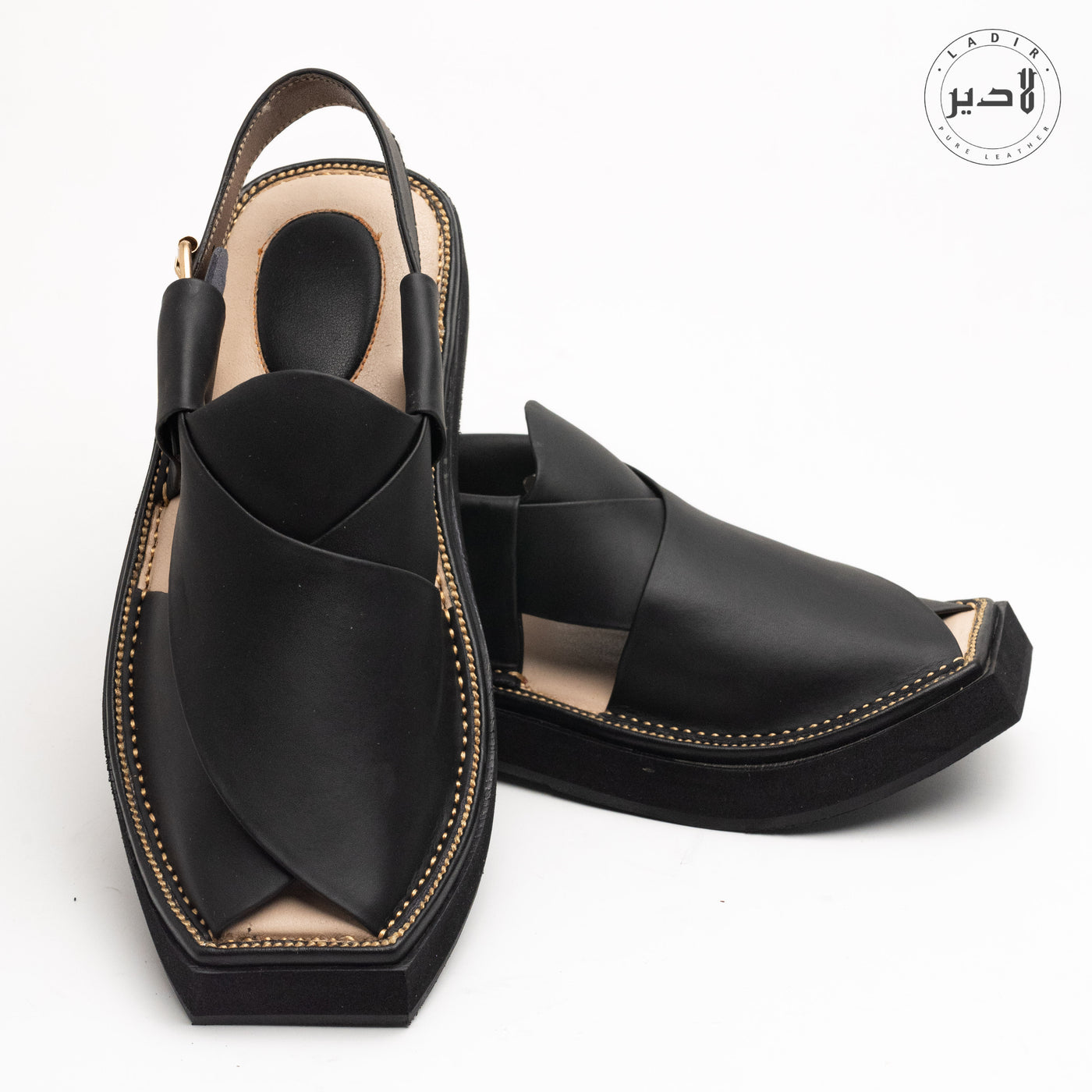 "Ladir Kaptaan Heel Matte Black Sandal - Luxurious Peshawari chappal design."