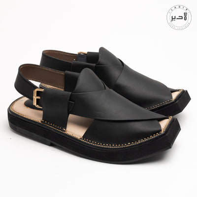 "Matte Black Ladir Kaptaan Heel Sandal - Handcrafted chappal with stylish heel."