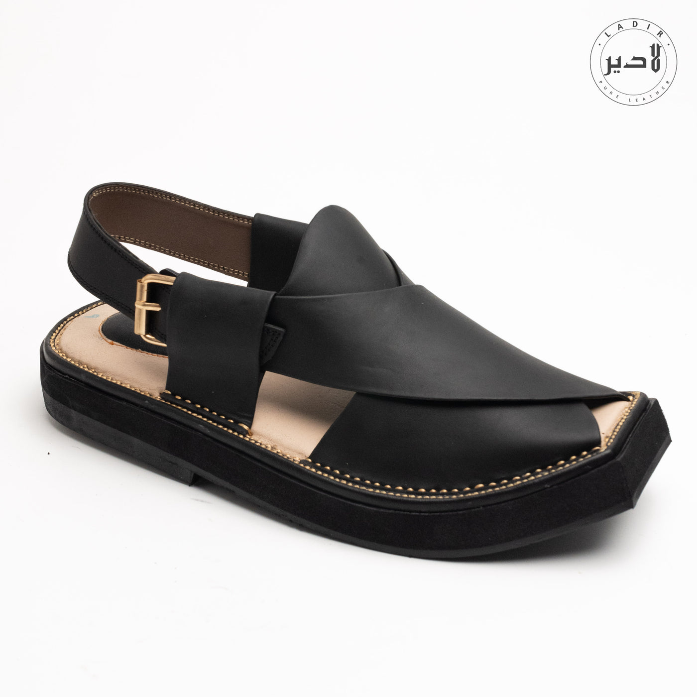 "Ladir Kaptaan Heel Matte Black Sandal - Elegant Peshawari chappal for men."