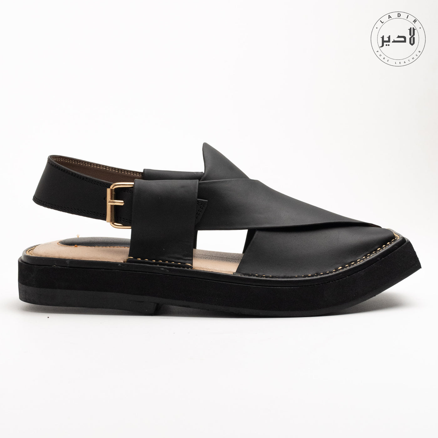 "Ladir Kaptaan Heel Matte Black Sandal-Side View