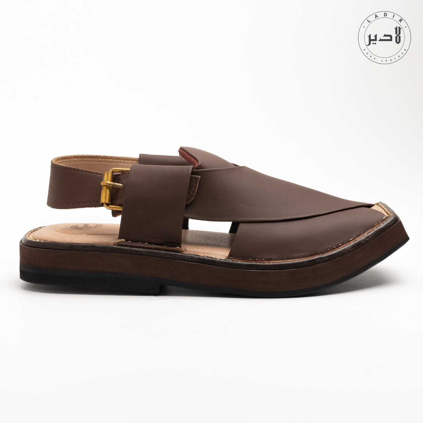 "Ladir Kaptaan Heel Brown Sandal - Traditional Peshawari chappal with personalized fit."