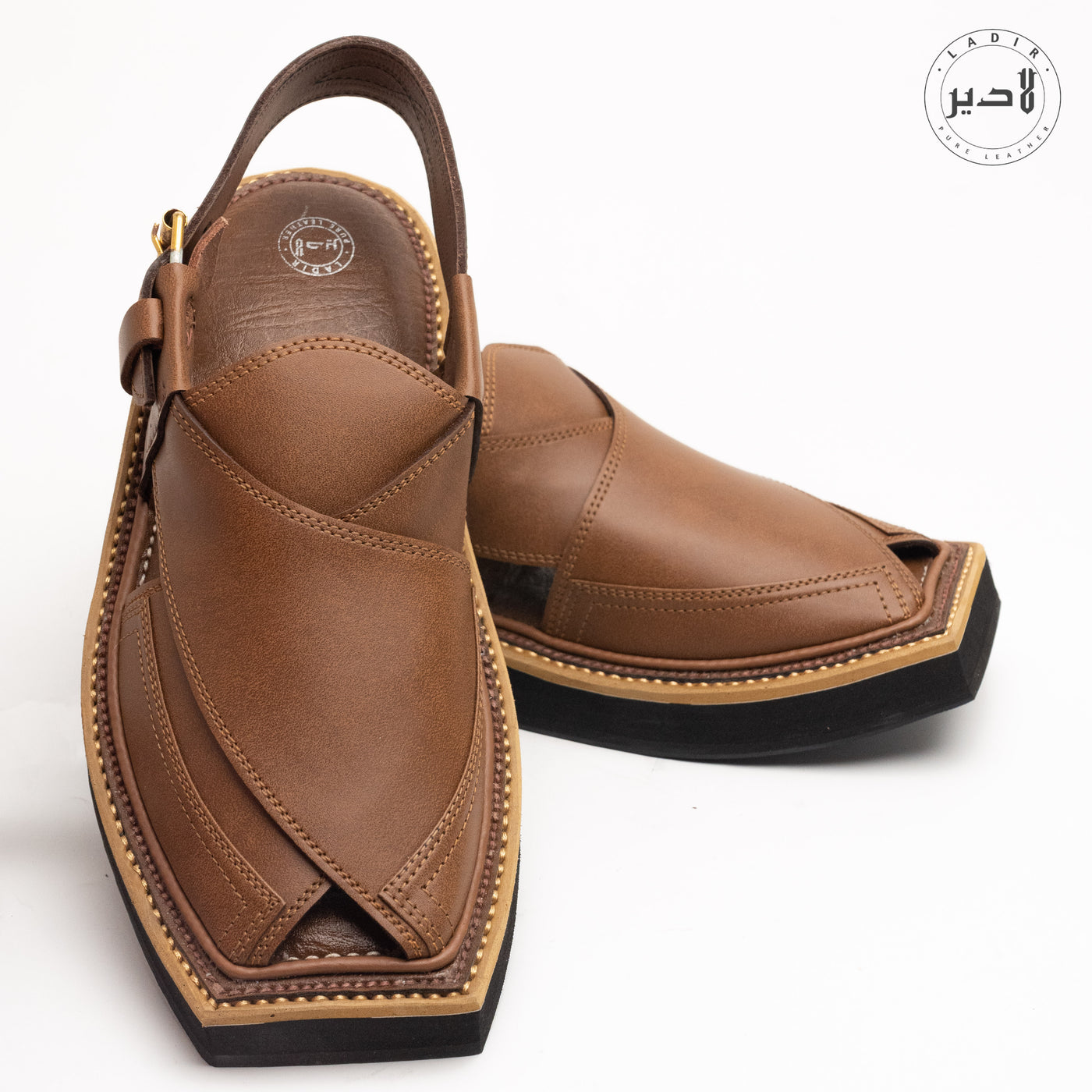 "Top View of Premium Kaptaan Walnut Brown Sandal - Plush Leather Lining"