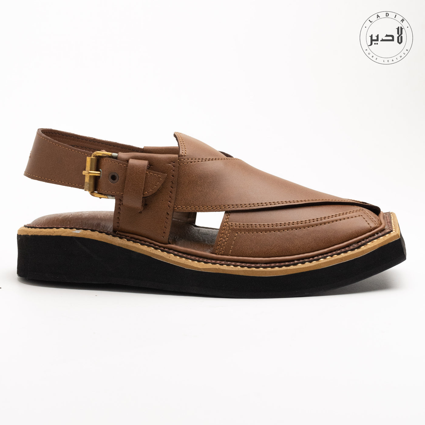 "Side View of Premium Kaptaan Walnut Brown chappal - Rich Deep Walnut Color"