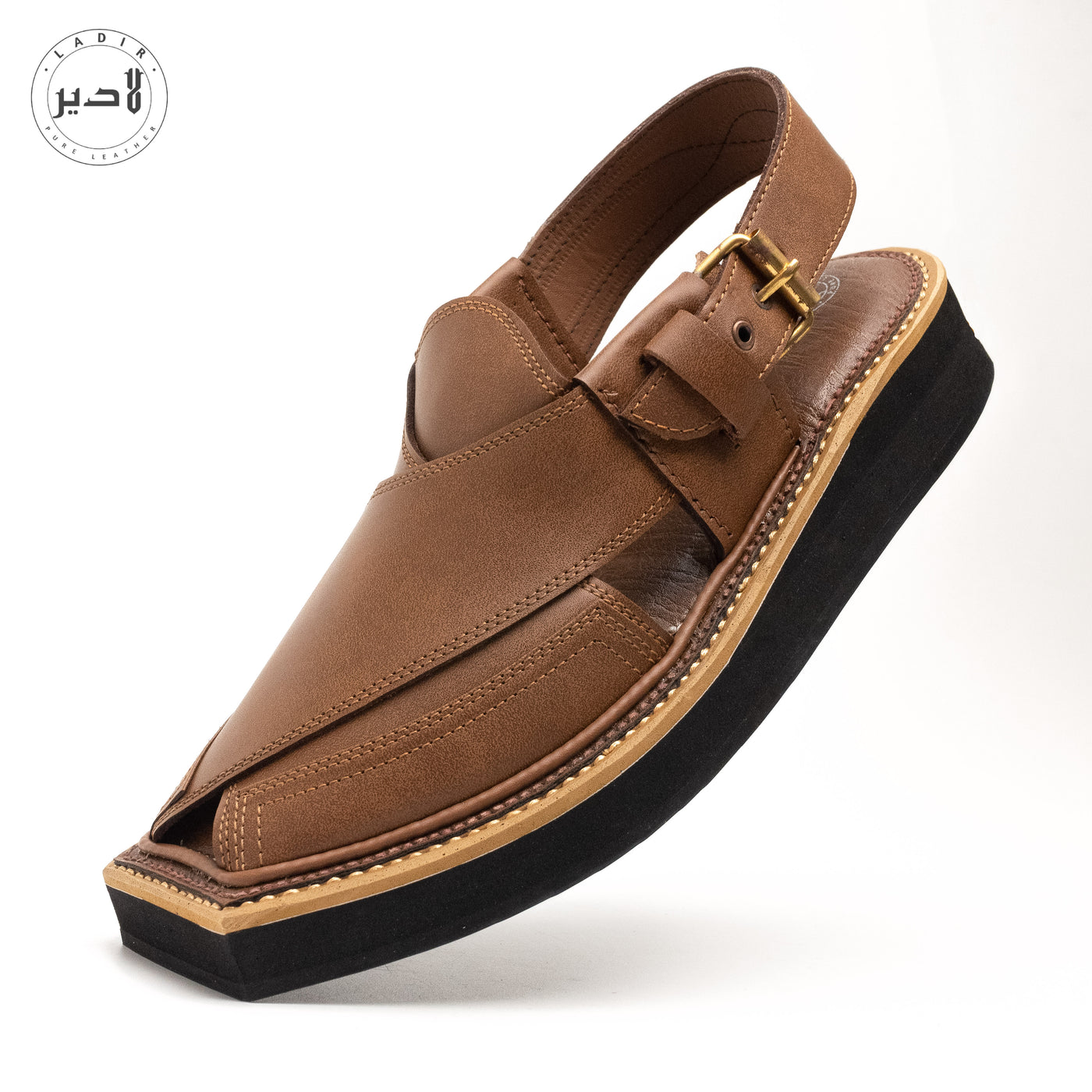 "Detailed View of Premium Kaptaan Walnut Brown Chappal- High-Quality Materials and Craftsmanship"