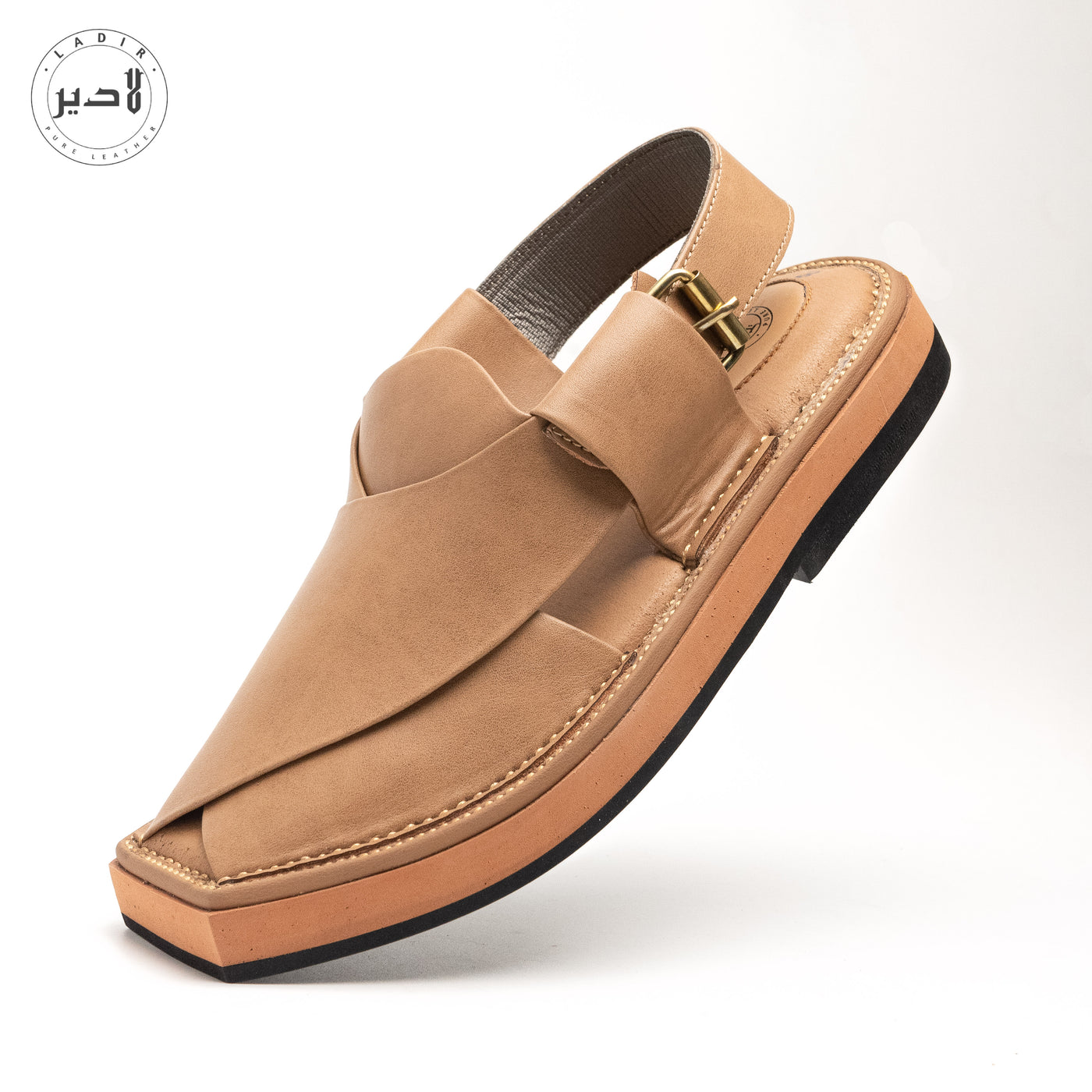 "Ladir Kaptaan Heel Fawn Sandal - Artisanal craftsmanship in a classic Peshawari chappal."