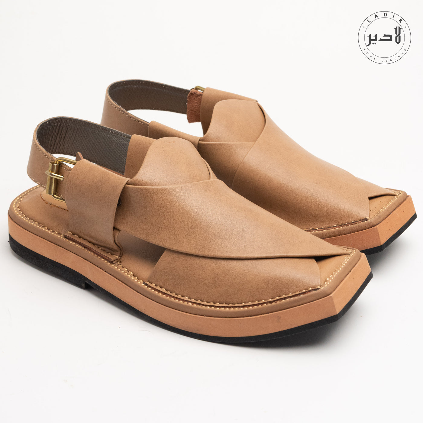 "Ladir Kaptaan Heel Fawn Sandal - Versatile and durable Peshawari chappal design."