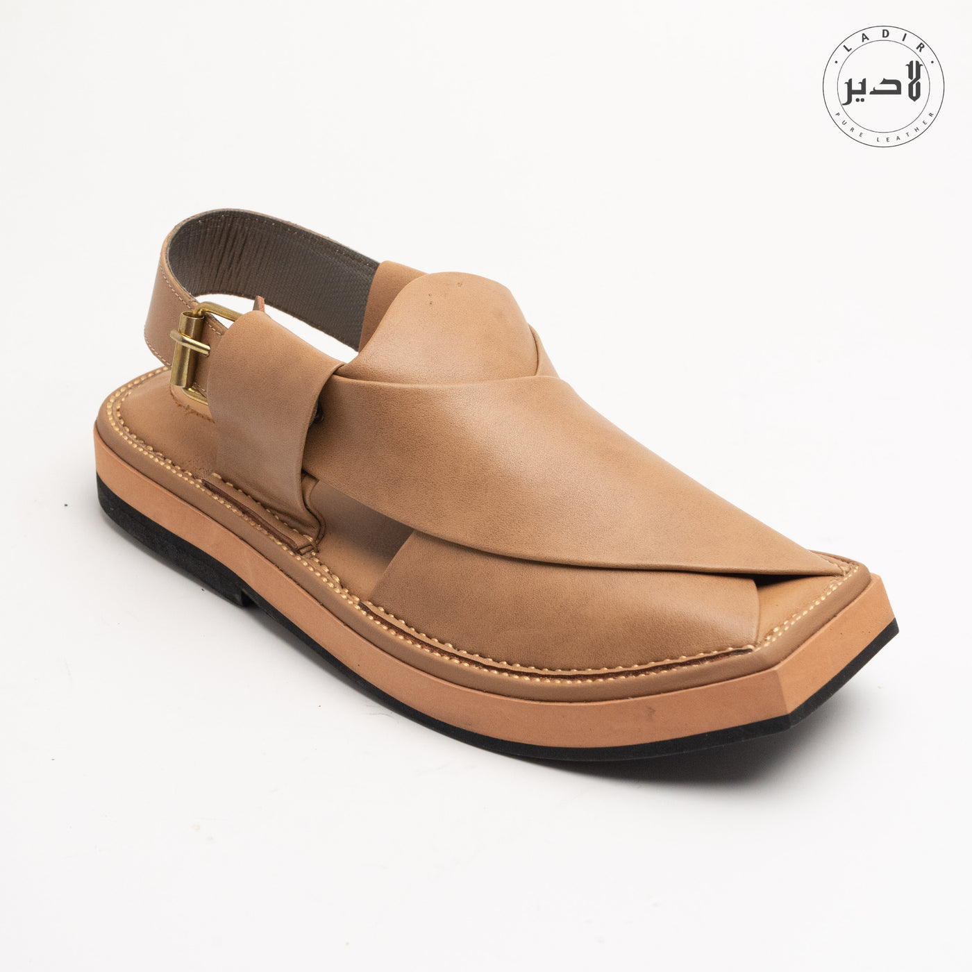 "Ladir Kaptaan Heel Fawn Sandal - Elegant Kaptaan chappal in a classic fawn color."