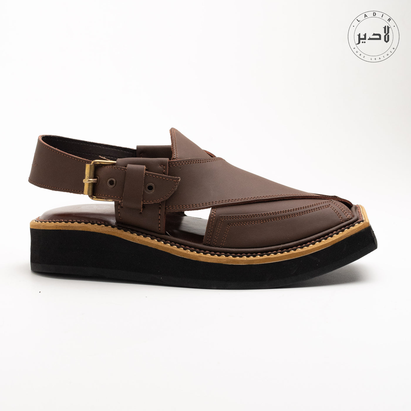 "Traditional Pecan Brown LADIR KAPTAAN CHAPPAL side view."