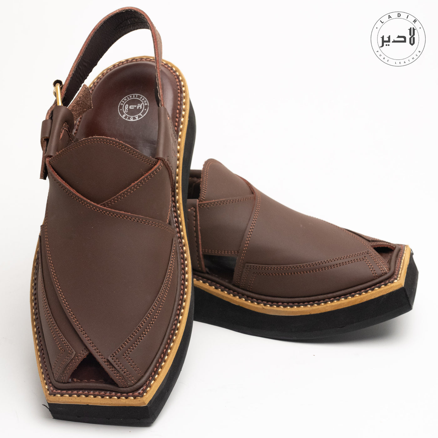 "Men's Pecan Brown LADIR KAPTAAN CHAPPAL - Durable and stylish traditional footwear."