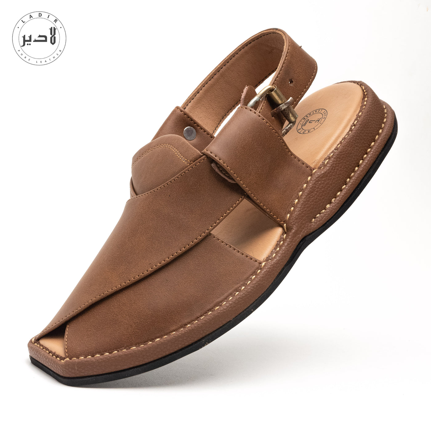 "Walnut Brown Ladir Zalmi Sandal - Elegant Peshawari chappal design."