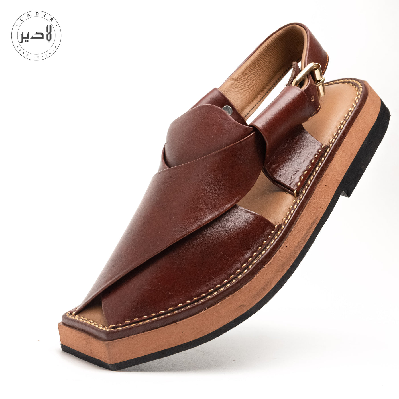 "Ladir Kaptaan Heel Burgundy Sandal - Expertly crafted Peshawari chappal design."