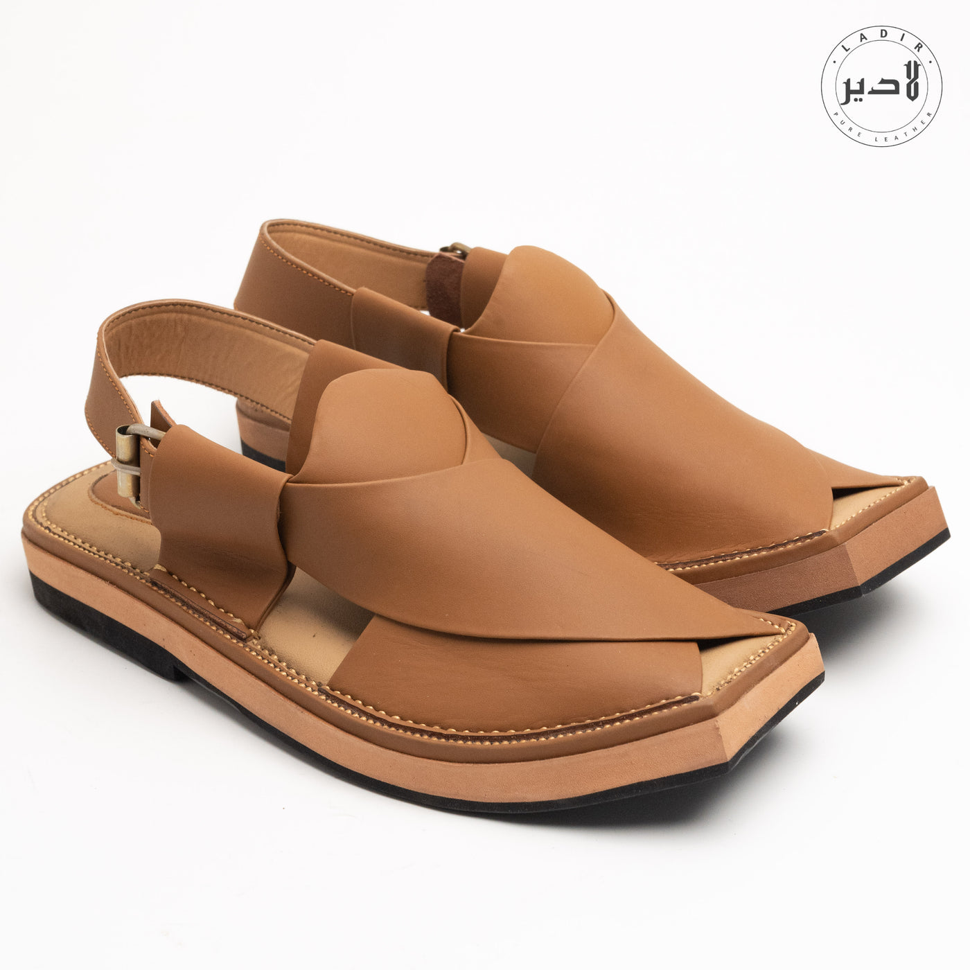 "Handcrafted Ladir Kaptaan Peru Brown Sandal - Refined Peshawari chappal with premium leather."