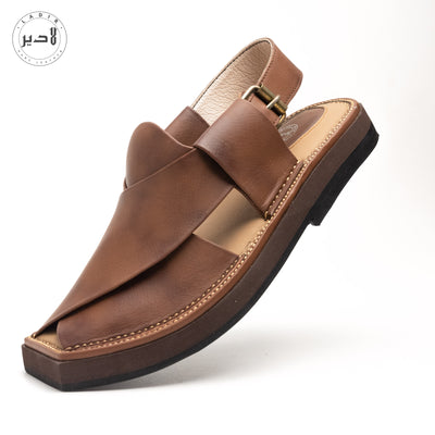 "Handcrafted Kaptaan Chappal in Shaded Brown - Side Angle"