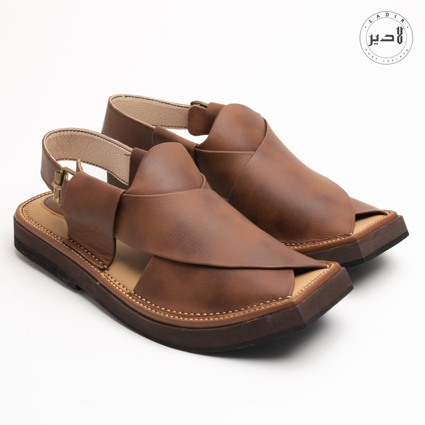 "High-Quality Leather Upper of Ladir Shaded Brown Sandal"