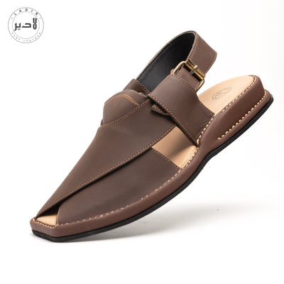 "Smokey Brown Ladir Zalmi Sandal - Stylish and rugged Peshawari chappal design."