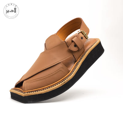 "LADIR KAPTAAN CHAPPAL Light Brown - Traditional chappal with a modern touch."