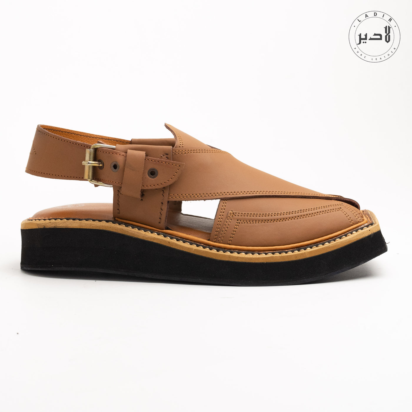 "LADIR KAPTAAN CHAPPAL in Light Brown - Side View."