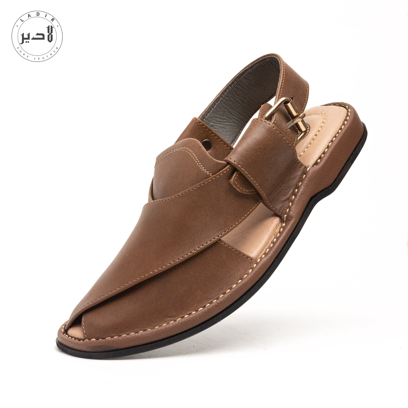 "Side view of Ladir Round Shape Walnut Brown Sandal highlighting its precision craftsmanship and round shape."