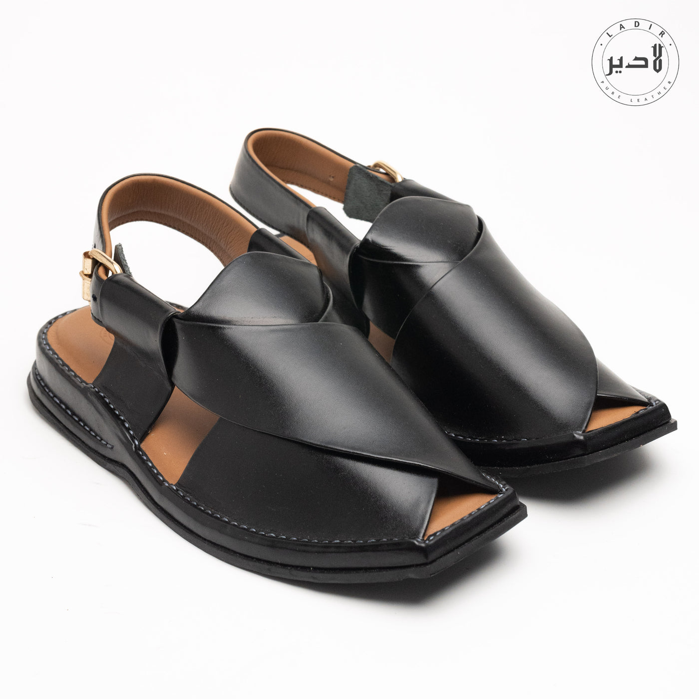 "LADIR XALMI GLOSSY BLACK SANDAL - Elegant Peshawri Chappal Design"