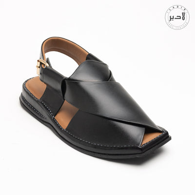 "LADIR XALMI GLOSSY BLACK SANDAL - Handcrafted Leather Detail"