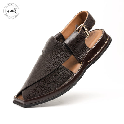 "LADIR XALMI CHOCOLATE BLACK SANDAL - Elegantly Crafted Peshawri Chappal"