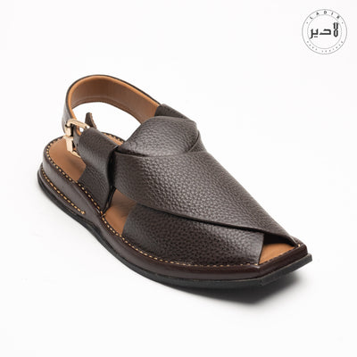 "LADIR XALMI CHOCOLATE BLACK SANDAL - Side View of Peshawri Chappal"