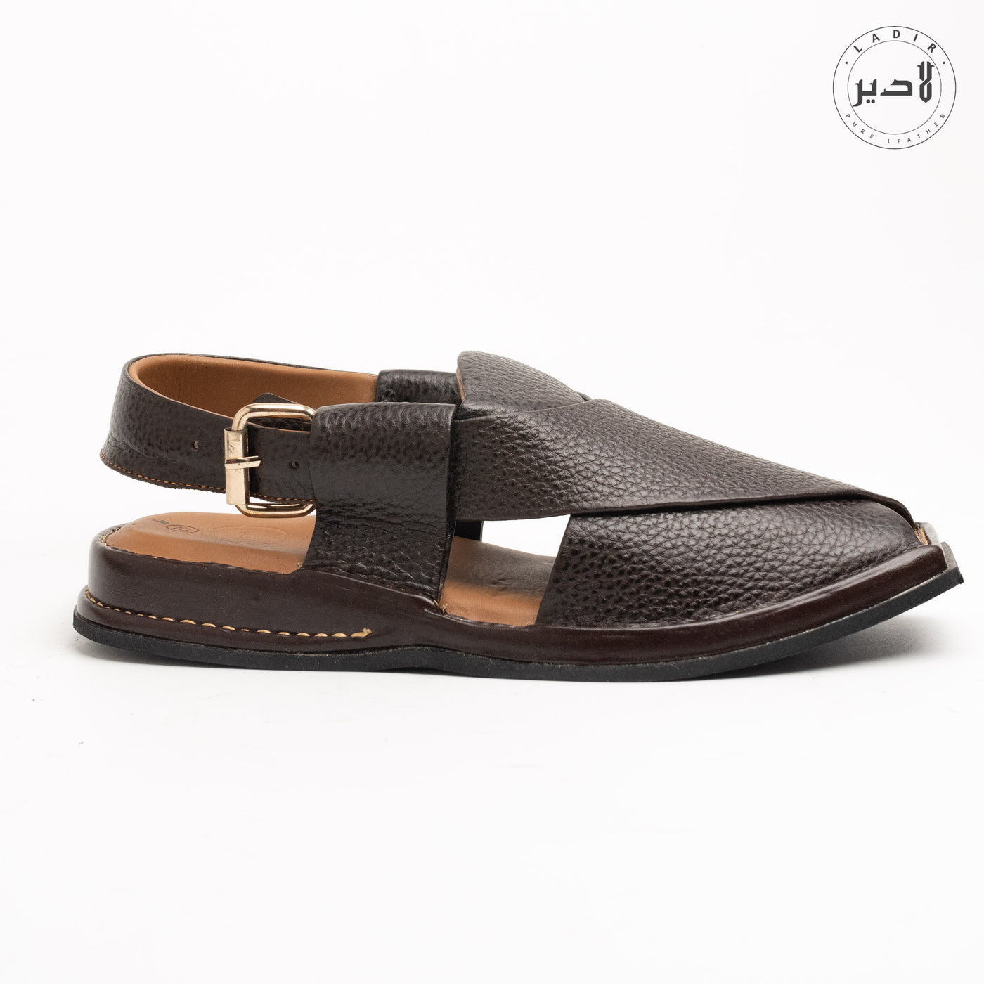 "LADIR XALMI CHOCOLATE BLACK SANDAL - Side View of Peshawri Chappal"