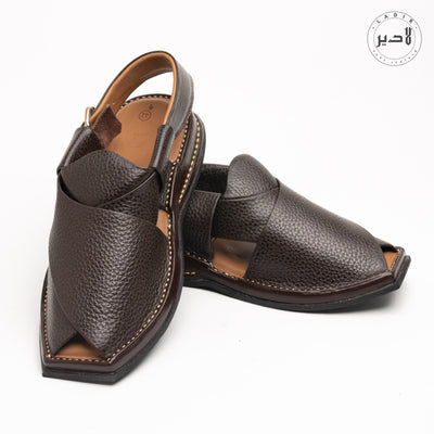 "LADIR XALMI CHOCOLATE BLACK SANDAL - Top View of Peshawri Chappal"