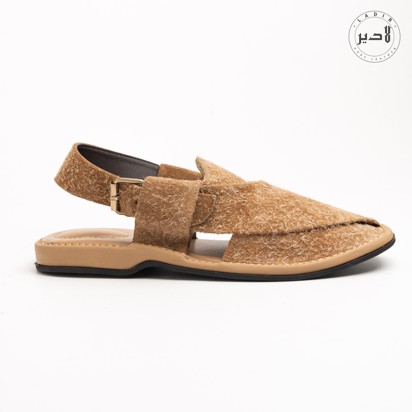 "LADIR Round Fawn Chappal Sandal - Side View of Peshawri Chappal"