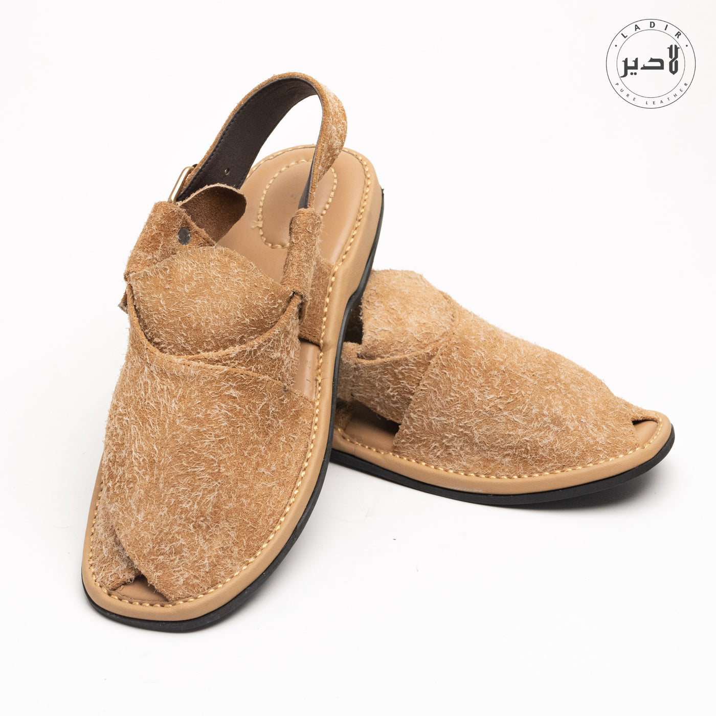 "LADIR Round Fawn Chappal Sandal - Top View of Peshawri Chappal"