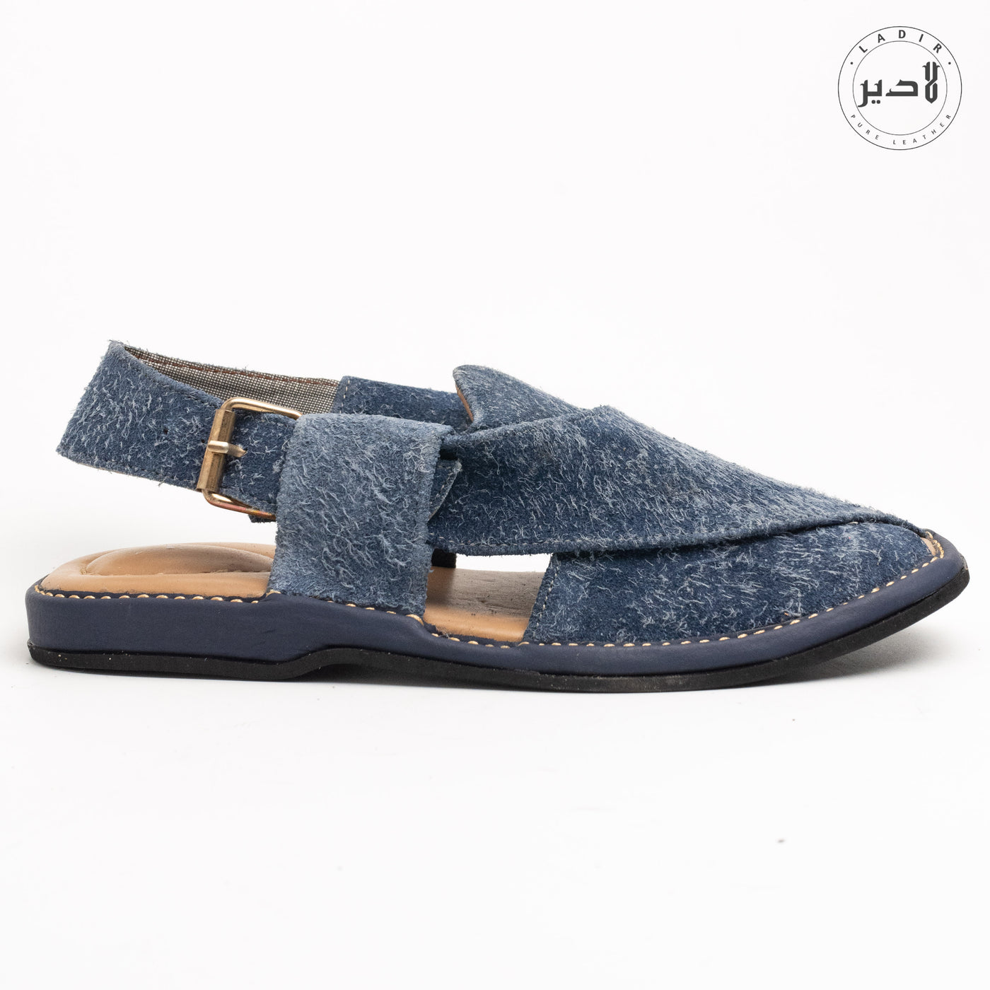 "Side view of LADIR ROUND BLUE Sandal with rugged tire sole for durability"