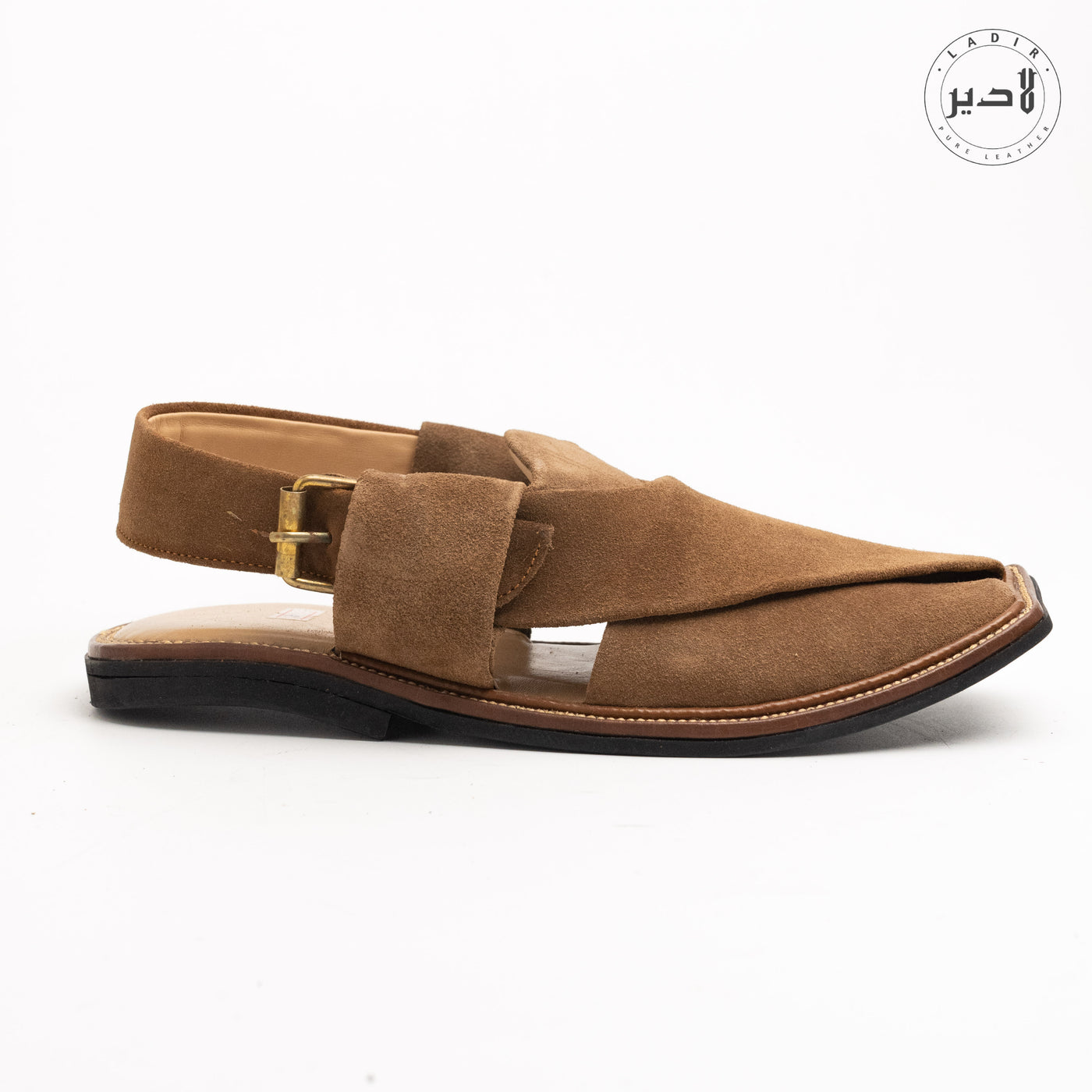 "Ladir Black Suede Sandal - Distinctive Kaptaan chappal with a rugged tire sole."