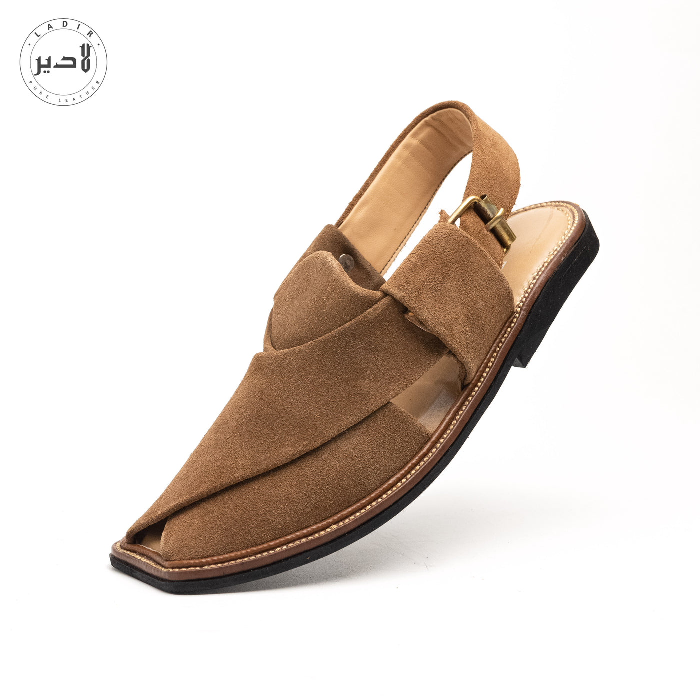 "Ladir Black Suede Sandal - Modern design Kaptaan chappal with an adjustable fitting strip."